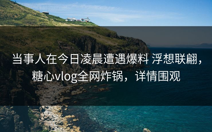 当事人在今日凌晨遭遇爆料 浮想联翩，糖心vlog全网炸锅，详情围观